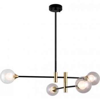 Lámpara colgante moderna Marino Black, latón, 4 luces con pantalla transparente, tipo de bombilla G9