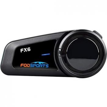 FODSPORTS FX6 Intercomunicador Casco Moto Auriculares 5.0 Bluetooth Manos Libres con Navegación GPS por Voz,Función FM,Comunicador 6 Jinetes Simultáneamente,Operación de una tecla