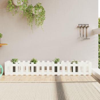 Arriate elevado de jardín con valla blanca de pino macizo 200x30x30cm
