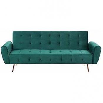 Sofá Cama Tapizado 3 Plazas Verde Esmeralda Terciopelo Acolchado con Patas de Metal Selnes