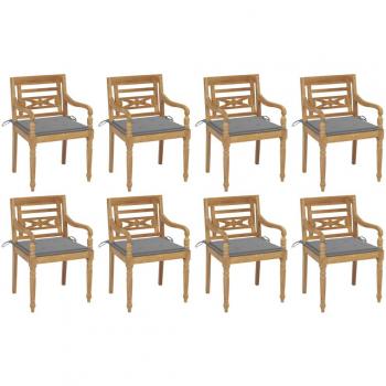 Sillas Batavia de madera maciza de teca con almohadas, 8 piezas