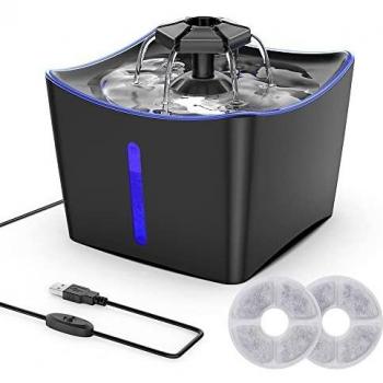 Petiigo Fuente para Gatos, Fuente de Agua para Mascotas, Dispensador de Agua para Mascotas, con Indicador LED de Noche y 3 Filtros de Agua para Gatos - Negro