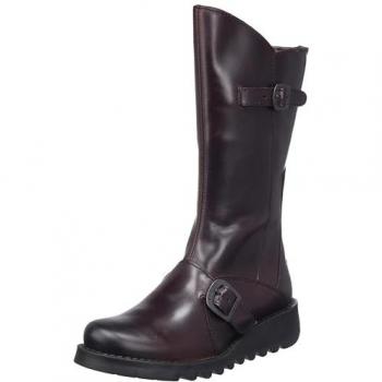 Fly London Women's Mes 2 Leather Mid Calf Zip Boots - Brown/Wine Black - Size 5
