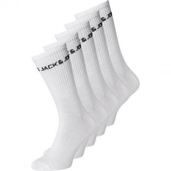 Jack & Jones Boys Basic Logo Sports Socks Multipack - 5 Pairs, Mid Cut, Breathable Cotton, White