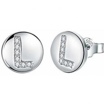 J.Endéar Pendientes Letra inicial L Niñas Mujer Plata de ley 925 con circonita cúbica Disco redondo Joyas, Tamaño pequeño
