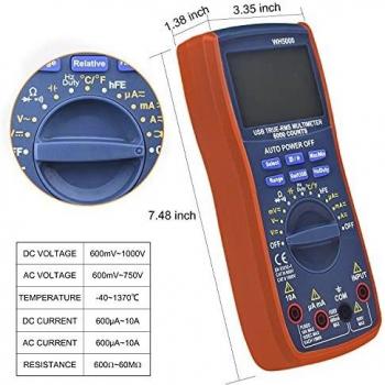 kuman Multímetro Digital, Verdero RMS 6000 Cuenta Multímetros Oscilación Manual y Automatica, Medidas Voltaje, Corriente, Resistencia, Continuidad WH5000A