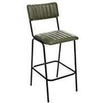 Silla de Bar 'Dario' Verde de Hierro y Cuero Natural