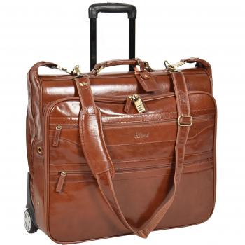 Cuero Real Portador de Traje Sobre Ruedas Bolsa de Viaje de Fin de Semana HOL13 Castaña