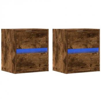 Muebles TV de pared luces LED 2 uds roble ahumado 41x31x45 cm, Mueble de TV suspendido, Mueble de TV montado en la Pared, Soporte de TV Flotante