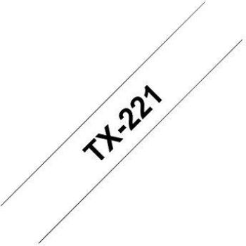 Cinta laminada Brother TX-221, color negro sobre fondo blanco, 9mm, compatible con impresoras de etiquetas P-Touch