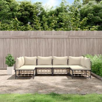 vidaXL 6-Piece Anthracite Poly Rattan Garden Lounge Set with Cushions