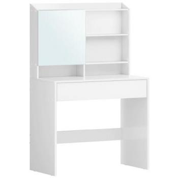 Tocador Moderno Blanco con Espejo, 1 Cajón y 3 Estantes Ajustables - 70x40x136 cm