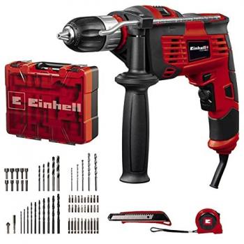 Taladro de impacto eléctrico Einhell TC-ID 1000 E con kit de 64 accesorios (1010 W, mandrin auto-serrante 13 mm, electrónica de velocidad)