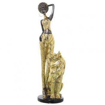 Figura Decorativa León Africana Dorado Plástico 13 x 17 x 38 cm