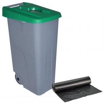 Contenedor Abierto 110L Verde H.88cm + Rollo 10 bolsas de basura 120L