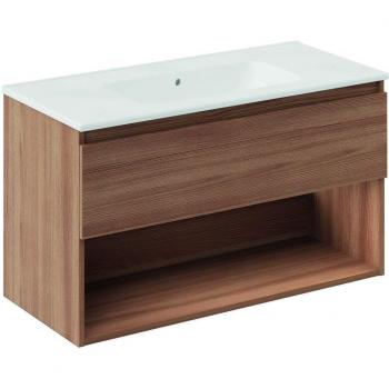 Mueble de baño suspendido Cosmic con lavabo, 1 cajón y 1 hueco en color nogal natural