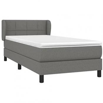 Cama box spring con colchón tapizado en tela gris oscuro 90x200 cm, estructura de muelles ensacados, acolchado reversible y funda somier protector