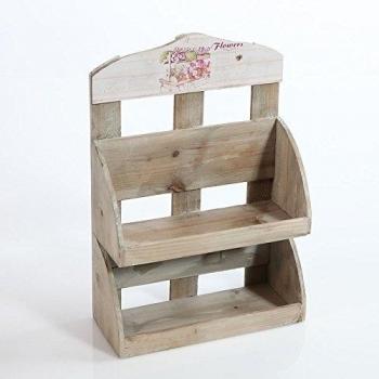 Estante 2 Pisos Madera, DISEÑO DE Flores H48 33 X 14 CM