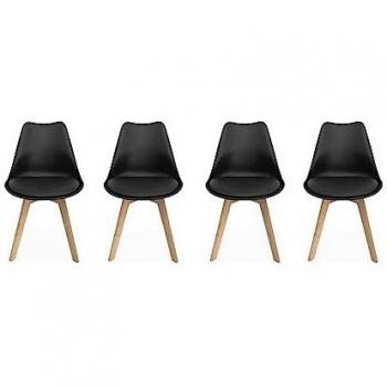 Lote de 4 sillas escandinavas Nils con patas de madera de haya, butaca 1 plaza, color negro