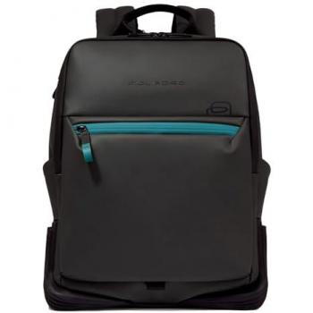 Piquadro Black RFID Leather Laptop Bucket Bag Backpack for Men - One Size