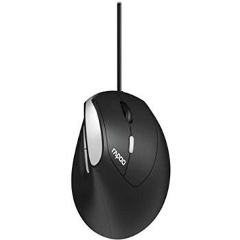 Ratón ergonómico cableado Rapoo EV200, negro, sensor ajustable 1600 DPI