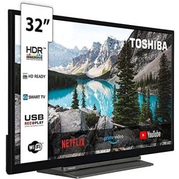 Toshiba 32WK3C63DG Smart TV 32 HD, ALEXA integrado, HDR, Control voz, SAT, Bluetooth, comp. Hey Google. Dolby Audio, DTS.