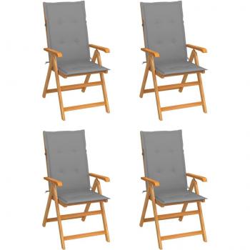 4-Piece Solid Teak Garden Chairs Set with Gray Cushions