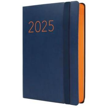 Agenda Finocam Flexi Lisa 2025, encuadernada, tamaño 11,8 x 16,8 cm, un día por página, multilingüe, color azul