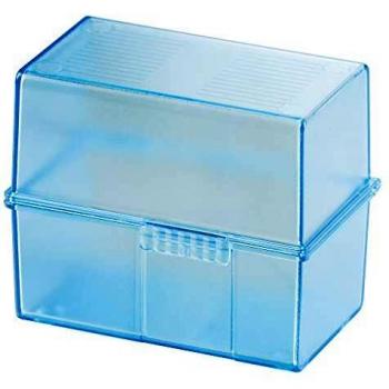 Caja de índice A7 apaisada, azul translúcido, para 300 tarjetas