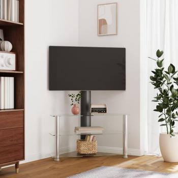 Mueble TV Esquina 3 Niveles para 32-70 Pulgadas, Dimensiones: 90x40x110 cm, Color Negro Plateado, Ideal para Salón