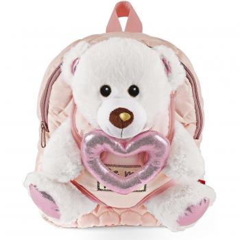 Mochila de niña Perletti con peluche extraíble Oso Teddy rosa, dimensiones 9x21x27 cm