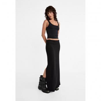 Stradivarius Black Long Skirt with Fold-Over Waist Size S