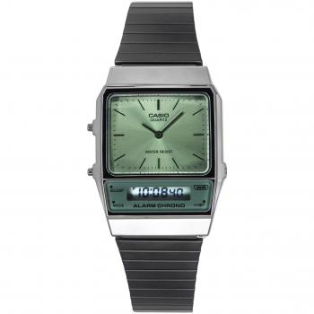 Casio Vintage Analog-Digital Quartz Watch AQ-800ECGG-3A Unisex Stainless Steel Green Dial