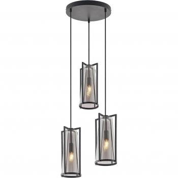 Lámpara colgante Lucande Rufina, 3 luces, diseño redondo, color gris, hecha de vidrio, para salón y comedor (E14)