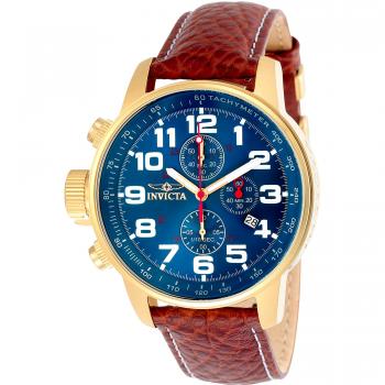 Reloj de pulsera Invicta I-Force 3329 para Hombre Cuarzo - 46mm, correa color Marrón, Dial Metal Azul