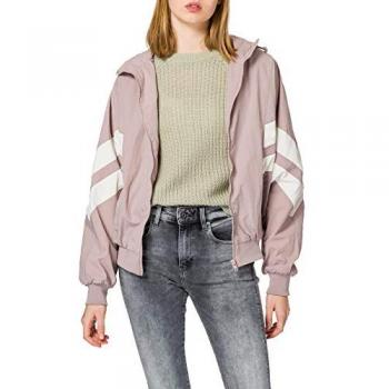 Urban Classics Women's Plus Size Crinkle Batwing Jacket in Dusty Rose/White