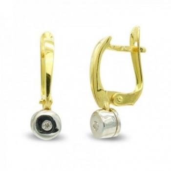 Pendientes Oro Bicolor Mujer Barra Vertical Chatón Colgante Circonita 18k Centro