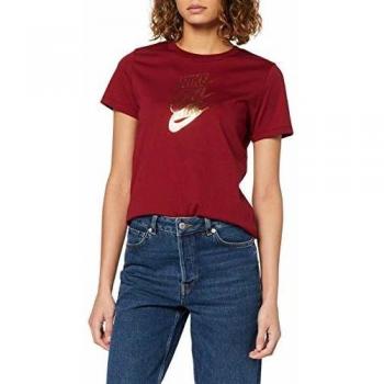 Nike W NSW tee Stmt Shine Long Sleeve Top, Mujer, Team Red/Metallic Gold, M