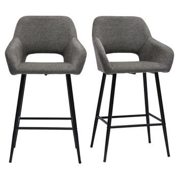 Set de 2 taburetes de cocina efecto aterciopelado texturizado gris y metal 65 cm Laurette