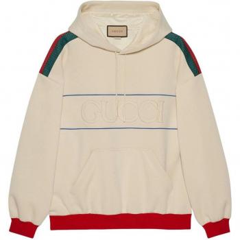 Gucci Men's Beige Web-Stripe Logo Hoodie - Size XL