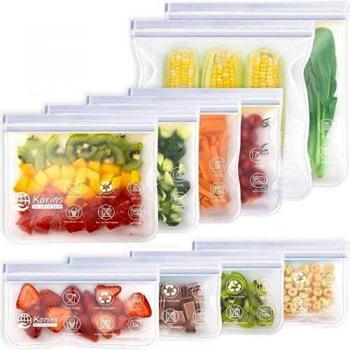 Bolsas de Silicona Reutilizables,10 Piezas Bolsas Congelar Reutilizable,Bolsas Reutilizables para Almacenamiento de Alimentos para Fruta Sándwiches Verduras,1.5mm Súper Grueso Sello Sin BPA