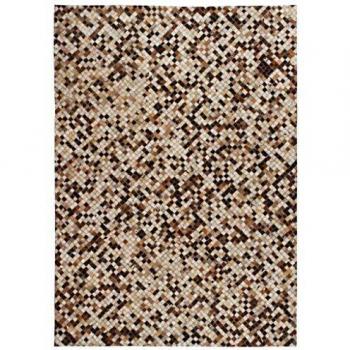 vidaXL Alfombra Retazos Cuero 160x230 cm Cuadrados Marrón/Blanco Tapete Estera