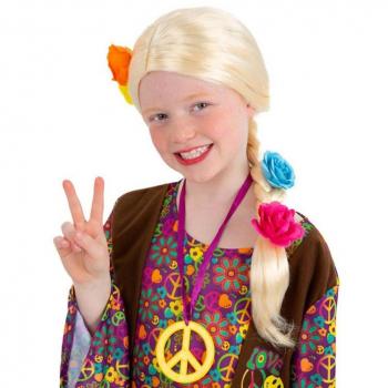 Peluca de Hippie trenza floreada rubia infantil de Smiffy's