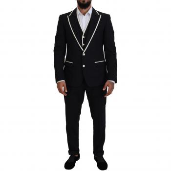 Dolce & Gabbana Black Wool White Silk Slim Fit Suit - IT54 | XL