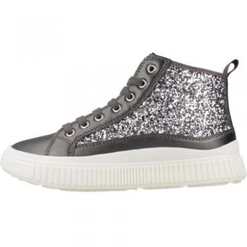 Geox Laquinny Girl High Top Sneakers - Dark Silver, Glitter Finish, Kids' Shoes