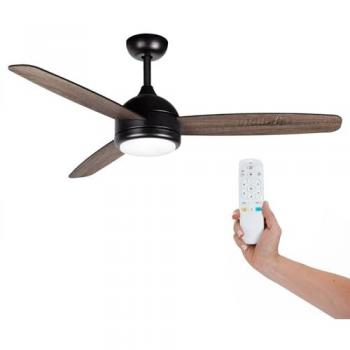 Ventilador de Techo Kekai Siroco Negro DC 132x40cm 55W con Aspas de Madera, Luz Regulable con 3 Temperaturas, Motor DC, 6 Velocidades, Temporizador y Con