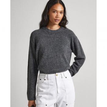 Jersey de mujer Pepe Jeans Denisse gris con cuello redondo y detalles acanalados
