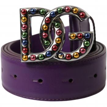 Dolce & Gabbana Purple Leather Logo Belt - 80 cm / 32 Inches