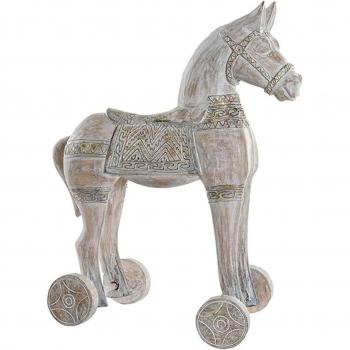Figura Decorativa Caballo Acabado envejecido Dorado Blanco Hierro Madera de albasia