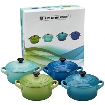 Le Creuset Set de mini cocottes, 4 unidades, Redondas, 200 ml cada una, 10 x 5 cm, Cerámica de gres, Verde y Turquesa y Azul y Azul oscuro